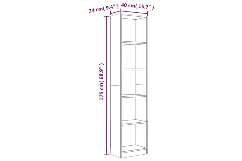 beBasic Bokhylla 5 hyllor brun ek 40x24x175 cm konstruerat trä - Brown - Förvaring - Hylla - Bokhylla