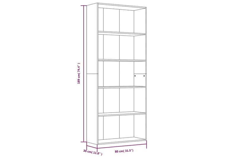 beBasic Bokhylla 5 hyllor brun ek 80x30x189 cm konstruerat trä - Brown - Bokhylla