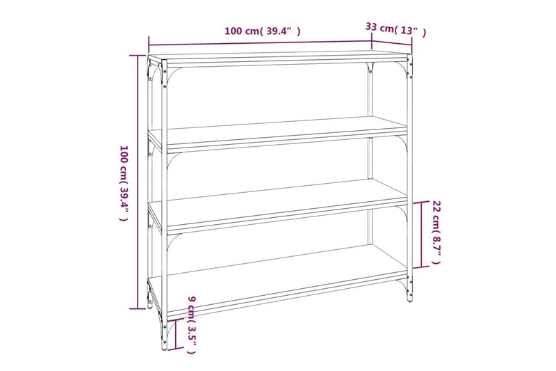 beBasic Bokhylla brun ek 100x33x100 cm konstruerat trä och stål - Brown - Förvaring - Hylla - Bokhylla