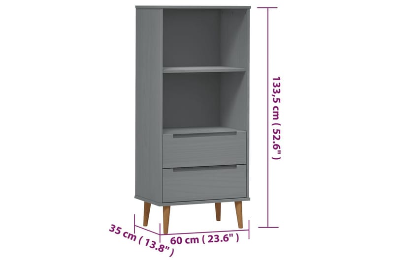 beBasic Bokhylla grå 60x35x133,5 cm massiv furu - Grey - Förvaring - Hylla - Bokhylla