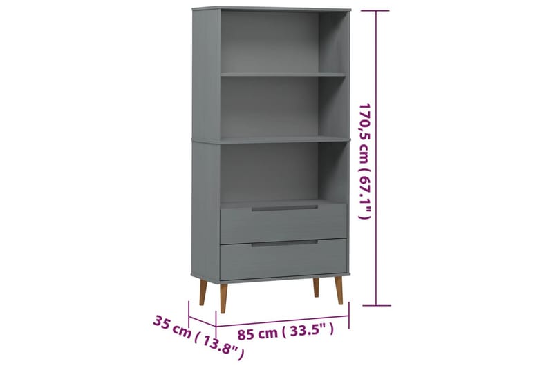 beBasic Bokhylla grå 85x35x170,5 cm massiv furu - Grey - Förvaring - Hylla - Bokhylla