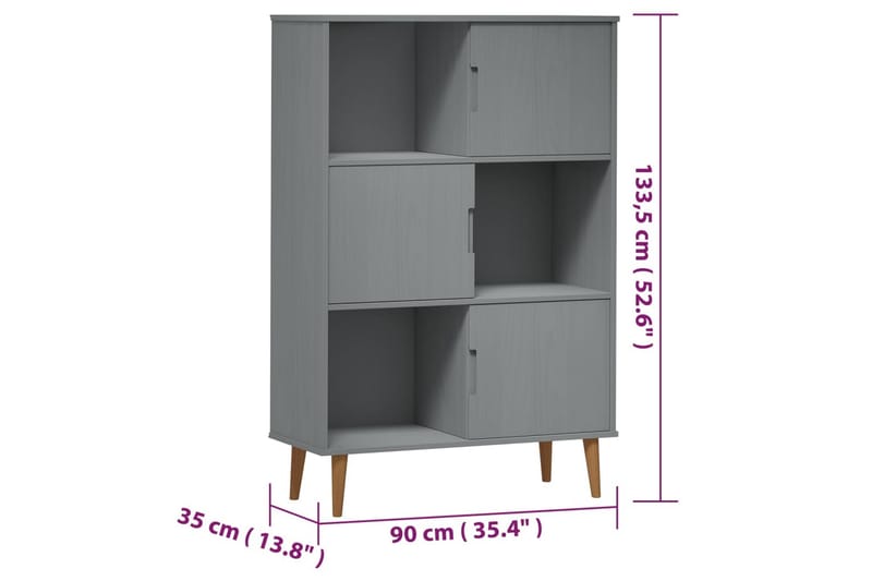 beBasic Bokhylla grå 90x35x133,5 cm massiv furu - Grey - Förvaring - Hylla - Bokhylla