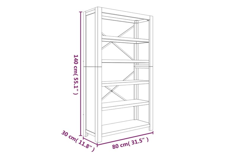 beBasic Bokhylla med 5 hyllor 80x30x140 cm massivt akaciaträ - Brown - Förvaring - Hylla - Bokhylla