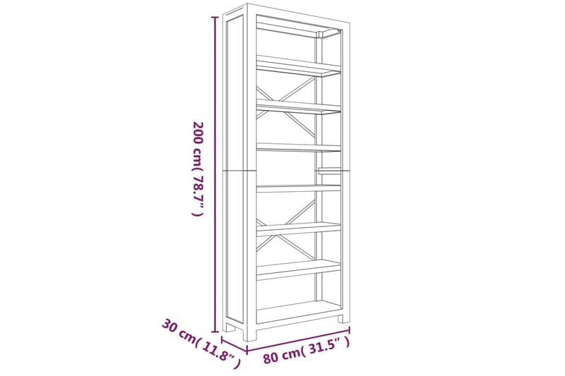 beBasic Bokhylla med 7 hyllor 80x30x200 cm massivt akaciaträ - Brown - Förvaring - Hylla - Bokhylla