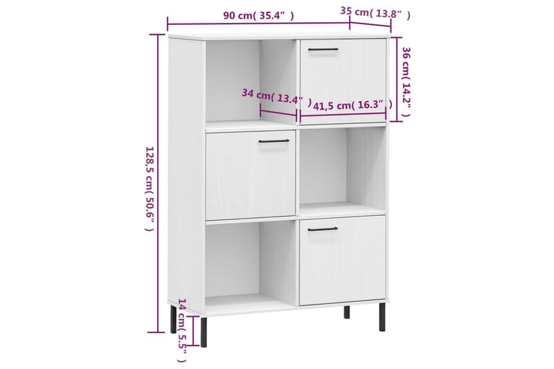 beBasic Bokhylla med metallben OSLO vit 90x35x128,5 cm massivt trä - White - Förvaring - Hylla - Bokhylla