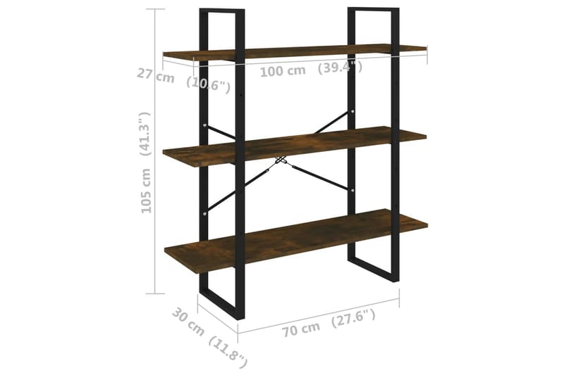 beBasic Bokhylla rökfärgad ek 100x30x105 cm konstruerat trä - Brown - Förvaring - Hylla - Bokhylla