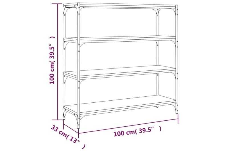 beBasic Bokhylla sonoma-ek 100x33x100 cm konstruerat trä och stål - Brown - Förvaring - Hylla - Bokhylla