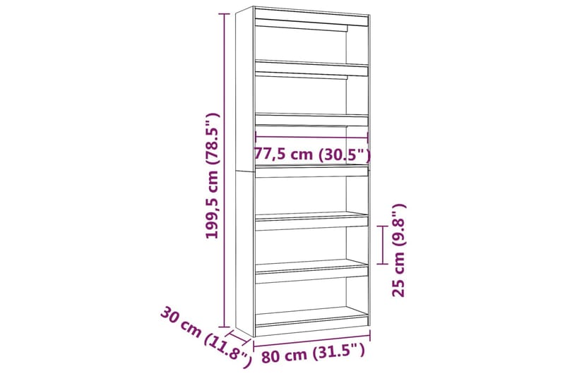 beBasic Bokhylla/rumsavdelar grå 80x30x199,5 cm massiv furu - Grey - Förvaring - Hylla - Bokhylla