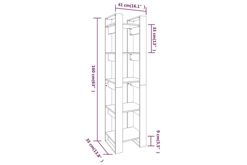 beBasic Bokhylla/rumsavdelare 41x35x160 cm massiv furu - Brown - Förvaring - Hylla - Bokhylla