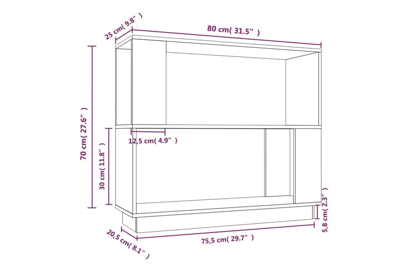 beBasic Bokhylla/rumsavdelare 80x25x70 cm massiv furu - Brown - Förvaring - Hylla - Bokhylla