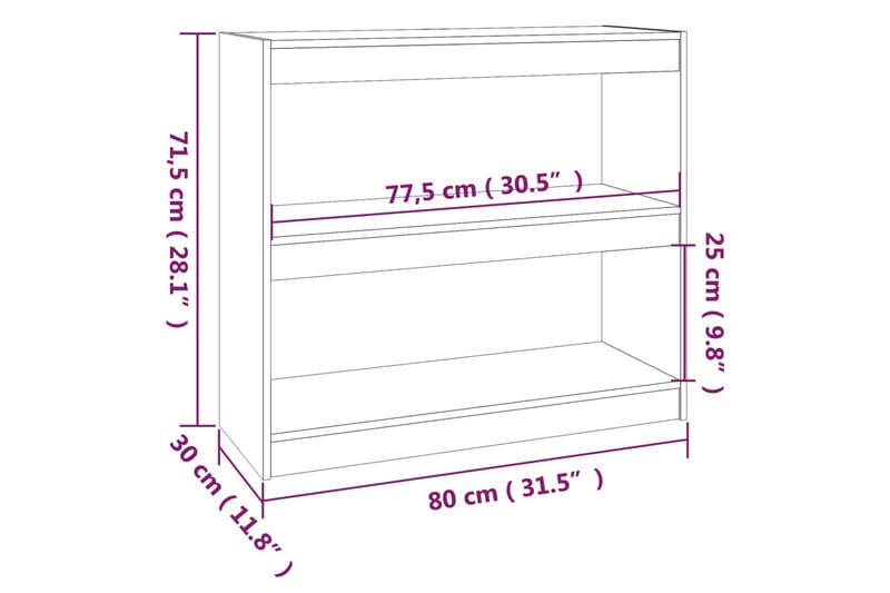 beBasic Bokhylla/rumsavdelare 80x30x71,5 cm massiv furu - Brown - Förvaring - Hylla - Bokhylla