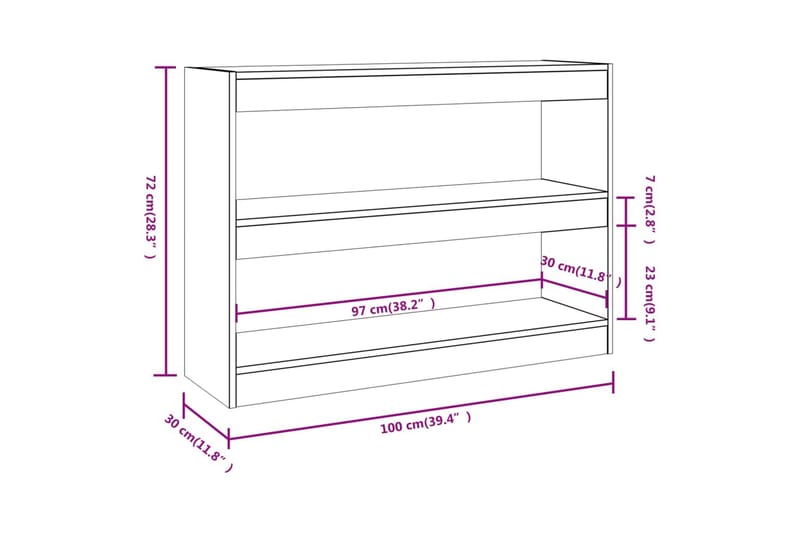 beBasic Bokhylla/Rumsavdelare betonggrå 100x30x72 cm - Grey - Förvaring - Hylla - Bokhylla