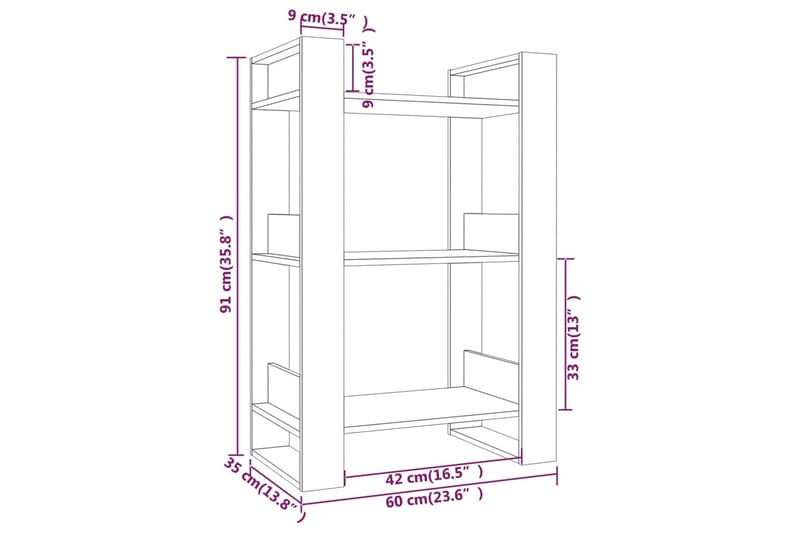 beBasic Bokhylla/rumsavdelare grå 60x35x91 cm massiv furu - Grey - Förvaring - Hylla - Bokhylla