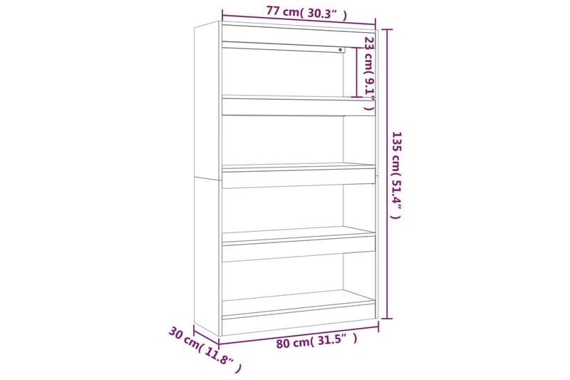 beBasic Bokhylla/Rumsavdelare grå sonoma-ek 80x30x135cm konstruerat trä - Grey - Förvaring - Hylla - Bokhylla