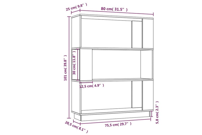 beBasic Bokhylla/rumsavdelare honungsbrun 80x25x101 cm massivt trä - Brown - Förvaring - Hylla - Bokhylla