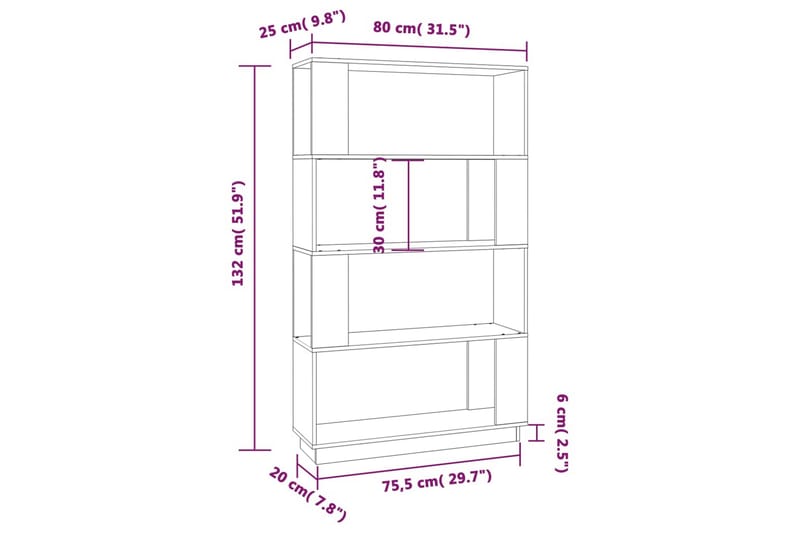 beBasic Bokhylla/rumsavdelare honungsbrun 80x25x132 cm massivt trä - Brown - Förvaring - Hylla - Bokhylla