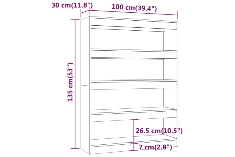 beBasic Bokhylla/rumsavdelare rökfärgad ek 100x30x135 cm - Brown - Förvaring - Hylla - Bokhylla