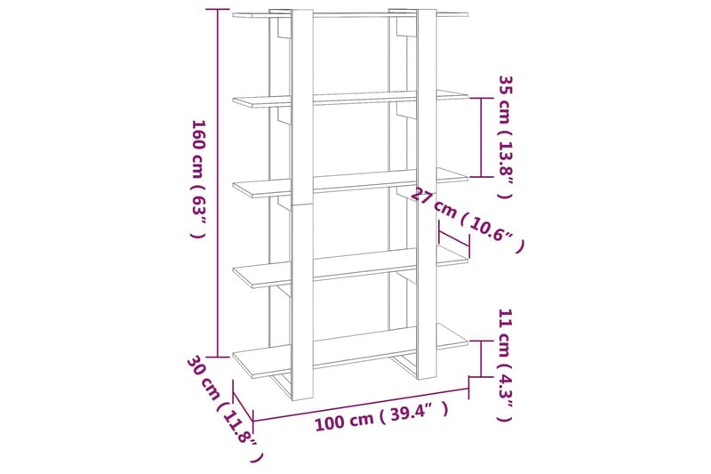 beBasic Bokhylla/Rumsavdelare vit 100x30x160 cm - White - Förvaring - Hylla - Bokhylla