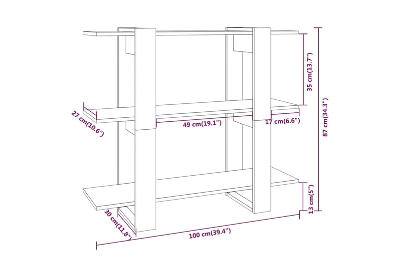 beBasic Bokhylla/rumsavdelare vit 100x30x87 cm - White - Förvaring - Hylla - Bokhylla