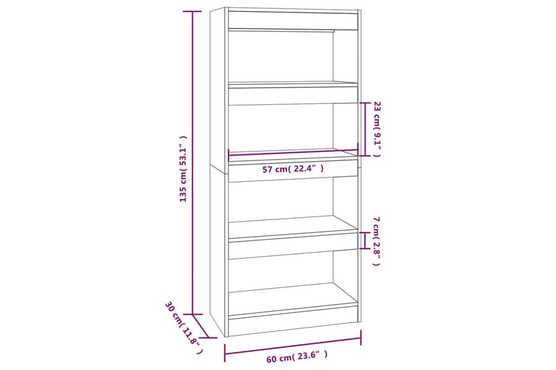 beBasic Bokhylla/rumsavdelare vit 60x30x135 cm konstruerat trä - White - Förvaring - Hylla - Bokhylla