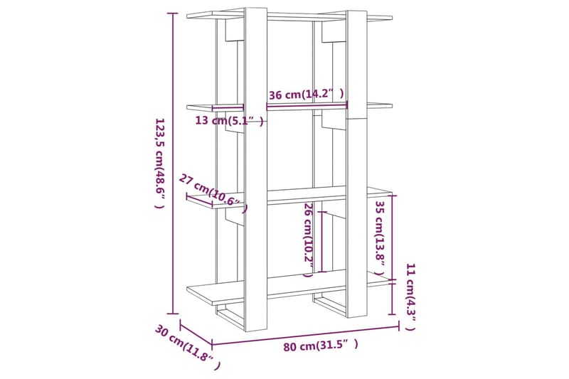 beBasic Bokhylla/Rumsavdelare vit 80x30x123,5 cm - White - Förvaring - Hylla - Bokhylla