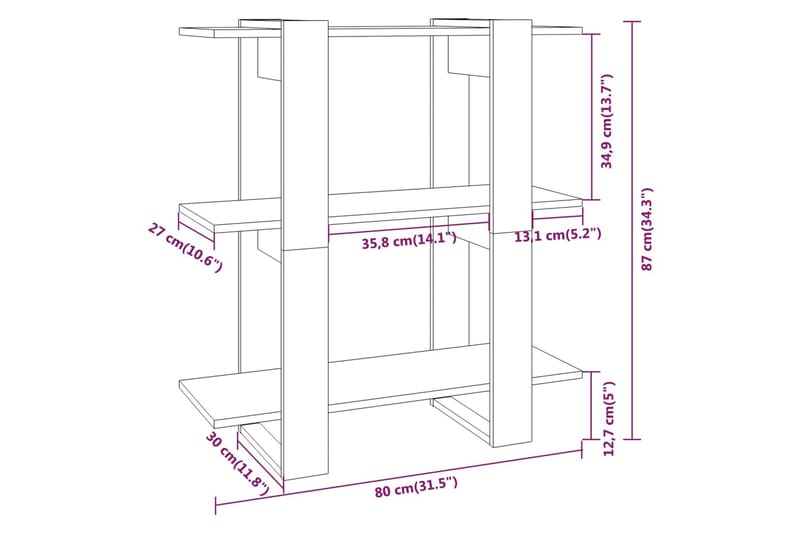 beBasic Bokhylla/Rumsavdelare vit högglans 80x30x87 cm - White - Förvaring - Hylla - Bokhylla