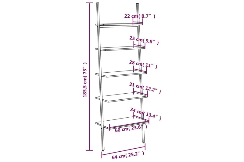 beBasic Hylla 5 hyllplan mörkbrun och svart 64x34x185,5 cm - Brown - Förvaring - Hylla - Bokhylla