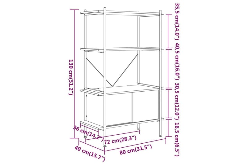 beBasic Hyllenhet 4 nivåer med skåp 80x40x130 cm stål konstruerat trä - Brown - Förvaring - Hylla - Bokhylla