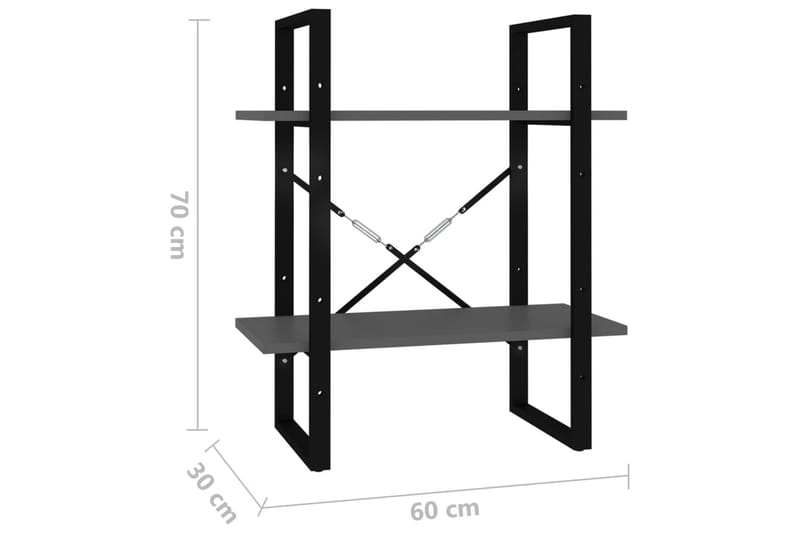 Bokhylla 2 hyllplan grå 60x30x70 cm spånskiva - Grå - Förvaring - Hylla - Bokhylla