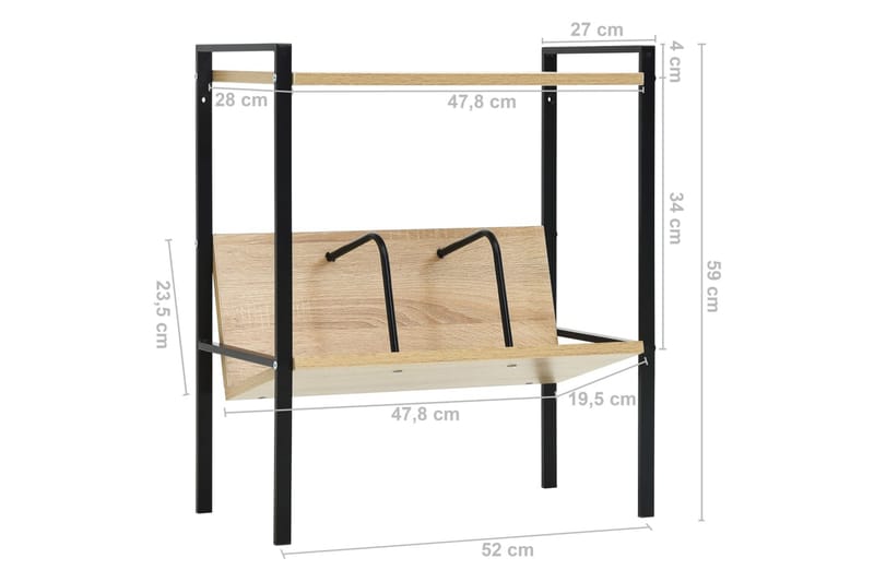 Bokhylla 2 hyllplan svart och ek 52x28x59 cm spånskiva - Svart - Förvaring - Hylla - Bokhylla