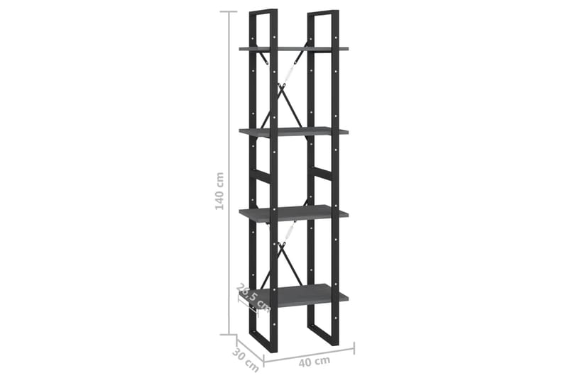 Bokhylla 4 hyllplan grå 40x30x140 cm massiv furu - Grå - Förvaring - Hylla - Bokhylla