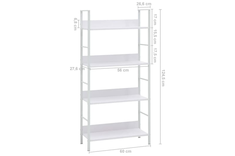 Bokhylla 4 hyllplan vit 60x27,6x124,5 cm spånskiva - Vit - Förvaring - Hylla - Bokhylla