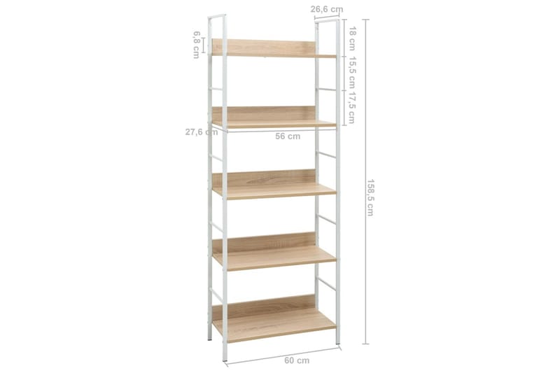 Bokhylla 5 hyllplan ek 60x27,6x158,5 cm spånskiva - Brun - Förvaring - Hylla - Bokhylla