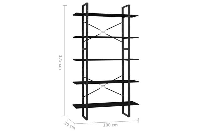 Bokhylla 5 hyllplan svart 100x30x175 cm furu - Svart - Förvaring - Hylla - Bokhylla