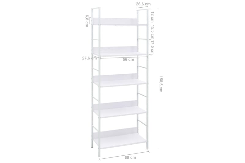 Bokhylla 5 hyllplan vit 60x27,6x158,5 cm spånskiva - Vit - Förvaring - Hylla - Bokhylla