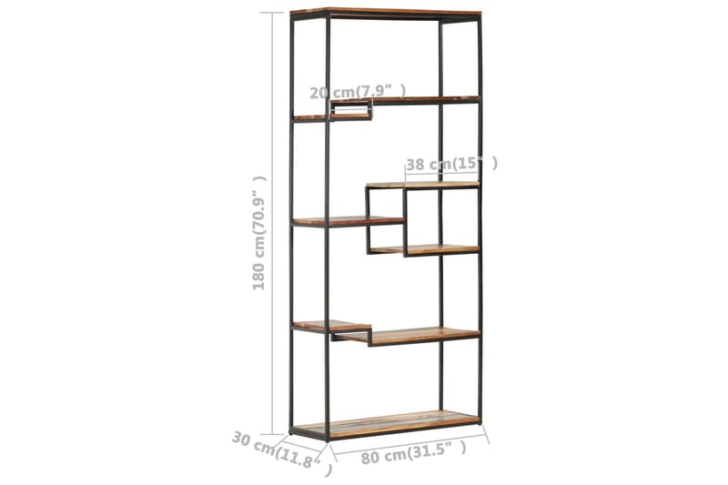 Bokhylla 80x30x180 cm massivt återvunnet trä - Brun - Förvaring - Hylla - Bokhylla