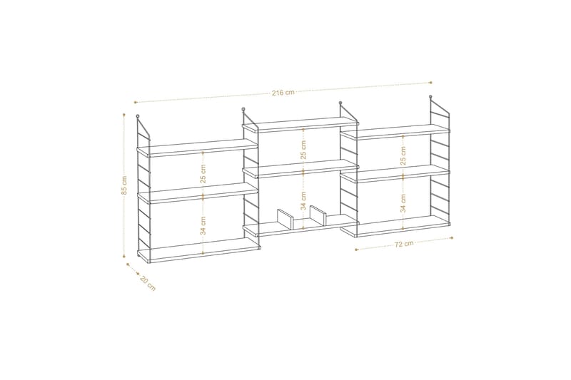 Bokhylla Lungo 85x20 cm Vit/Svart - Hanah Home - Förvaring - Hylla - Bokhylla