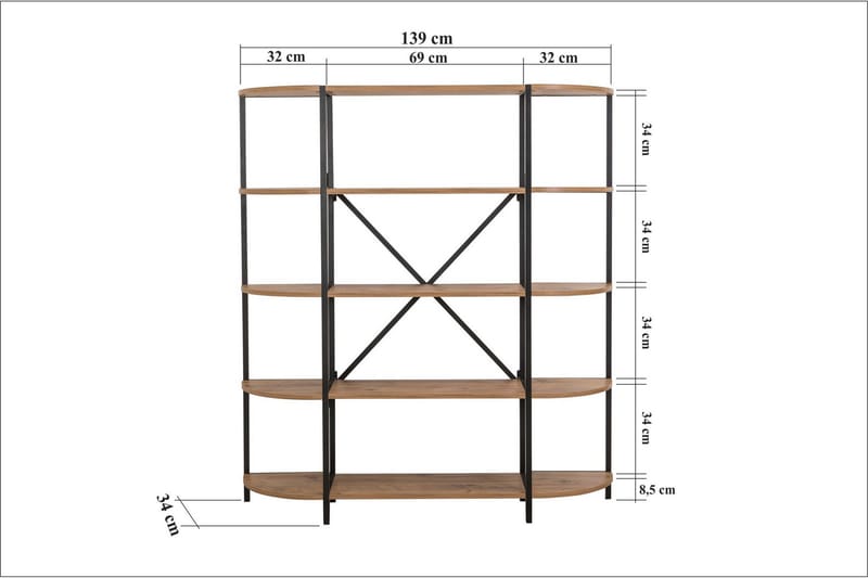 Bokhylla Mamni 139 cm - Brun/Svart - Förvaring - Hylla - Bokhylla