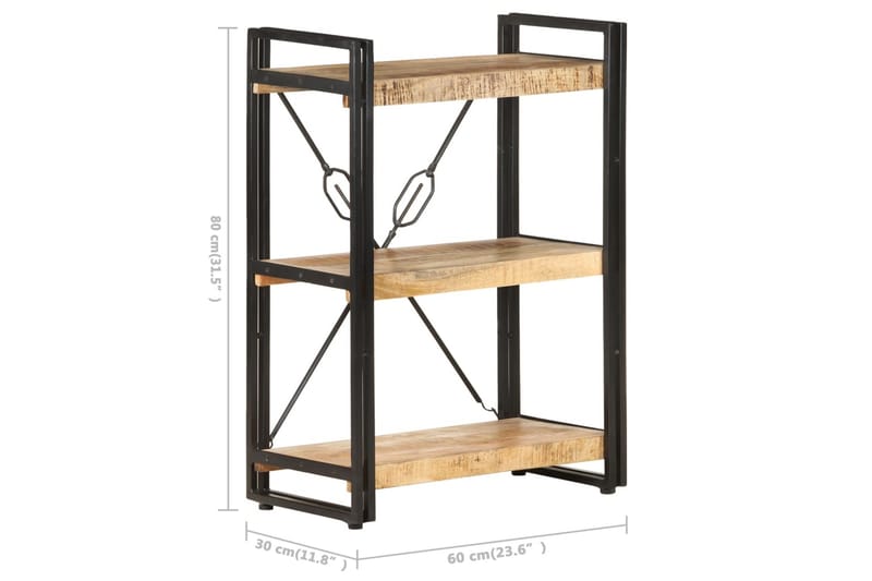 Bokhylla med 3 hyllplan 60x30x80 cm massivt mangoträ - Brun - Förvaring - Hylla - Bokhylla