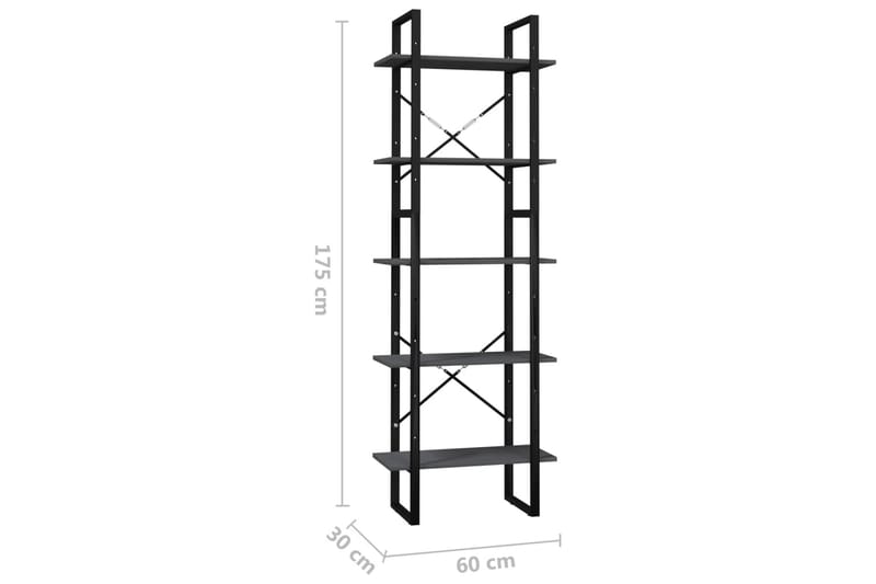 Bokhylla med 5 hyllplan grå 60x30x175 cm furu - Grå - Förvaring - Hylla - Bokhylla