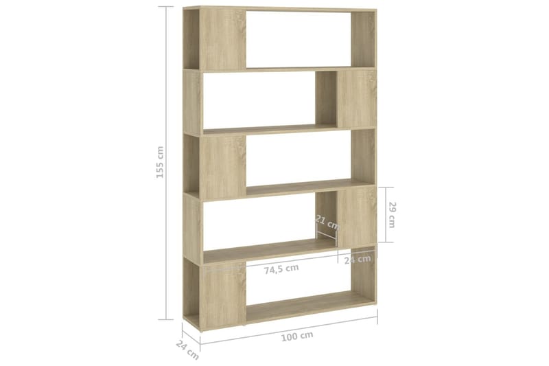 Bokhylla Rumsavdelare sonoma-ek 100x24x155 cm spånskiva - Brun - Förvaring - Hylla - Bokhylla