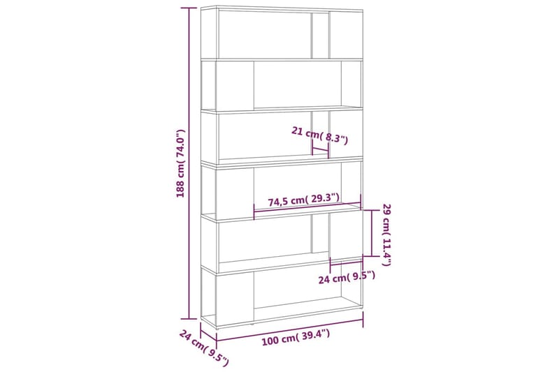 Bokhylla Rumsavdelare vit 100x24x188 cm - Vit - Förvaring - Hylla - Bokhylla