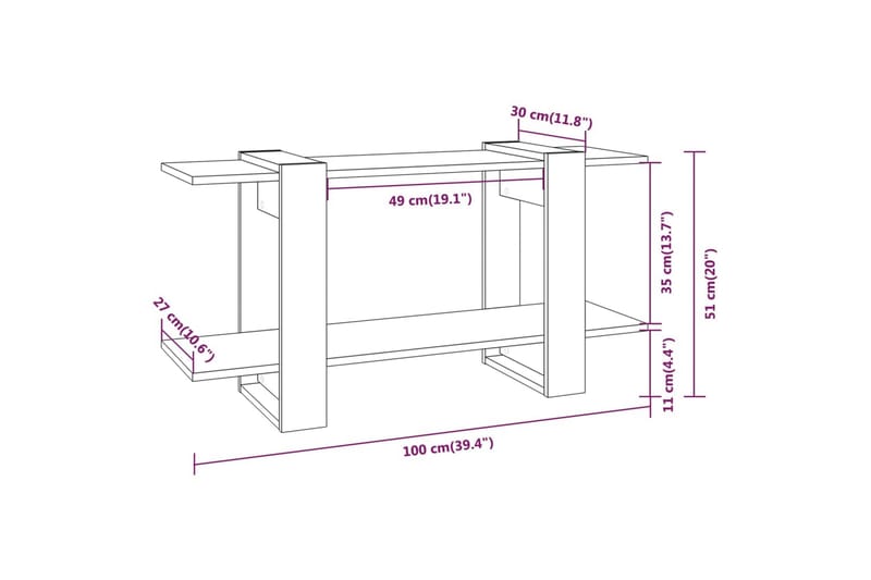 Bokhylla sonoma-ek 100x30x51 cm konstruerat trä - Brun - Förvaring - Hylla - Bokhylla