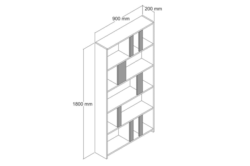 Bokhylla Tibani 90x20 cm 5 Hyllor - Vit/Mörkbrun - Bokhylla