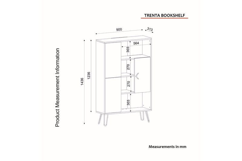 Bokhylla Trentada 90x31 cm 7 Hyllor - Natur - Förvaring - Hylla - Bokhylla