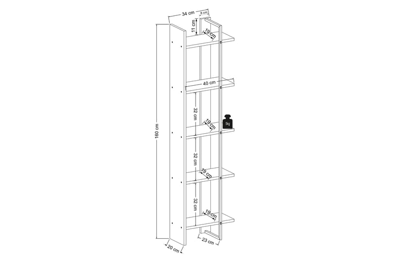 Bokhylla Zakkum 40x160 cm - Vit - Förvaring - Hylla - Bokhylla