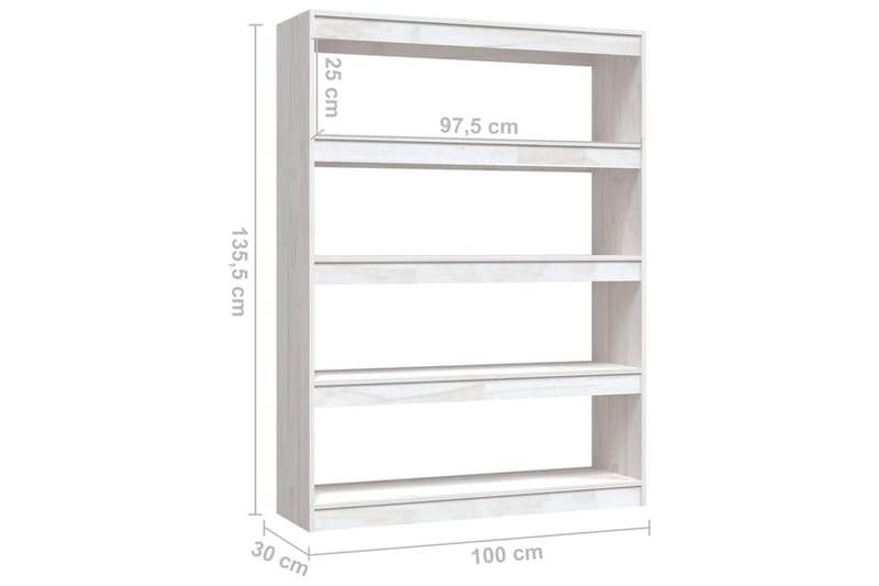 Bokhylla/Rumsavdelare vit 100x30x135,5 cm furu - Vit - Förvaring - Hylla - Bokhylla