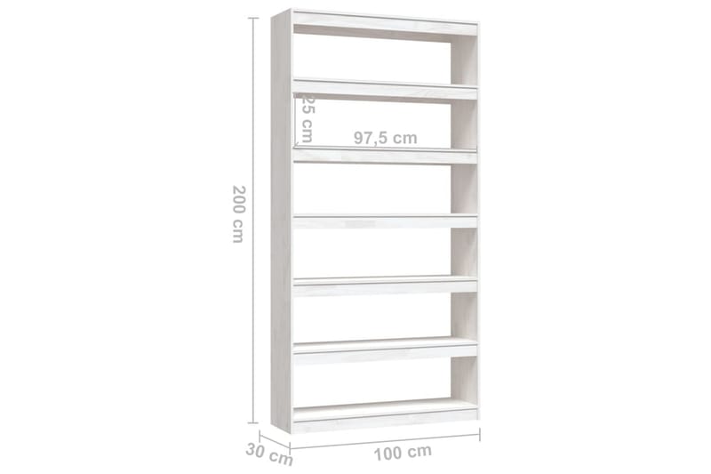 Bokhylla/rumsavdelare vit 100x30x200 cm massiv furu - Vit - Förvaring - Hylla - Bokhylla