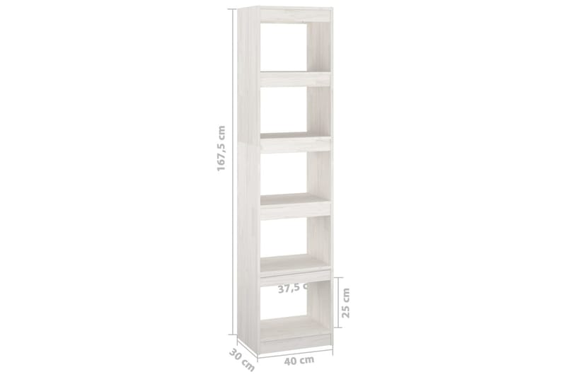 Bokhylla/rumsavdelare vit 40x30x167,5 cm massiv furu - Vit - Förvaring - Hylla - Bokhylla