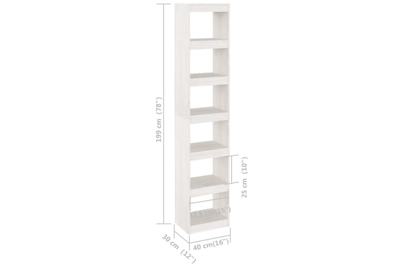 Bokhylla/Rumsavdelare vit 40x30x199 cm massiv furu - Vit - Förvaring - Hylla - Bokhylla